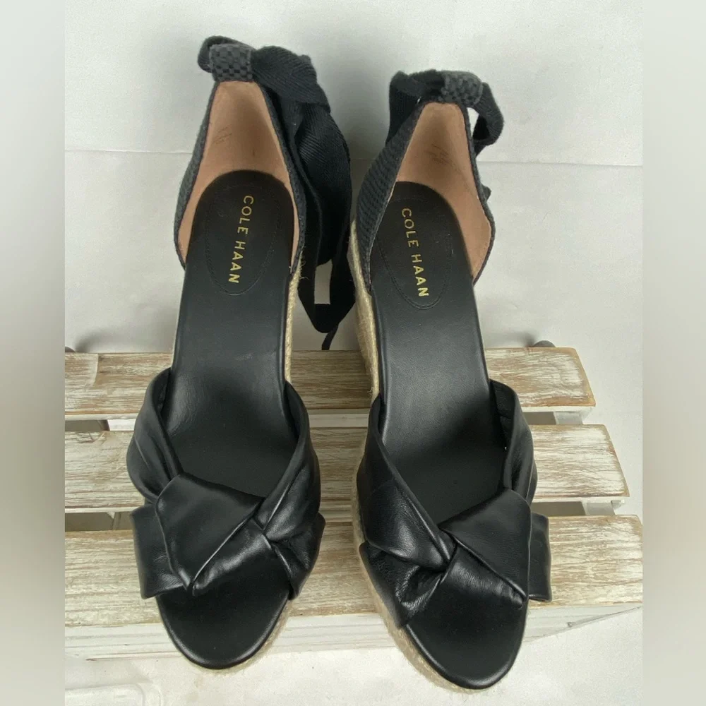 Cole Haan Cloudfeel Hampton wedge sandals in black leather women’s size 8.5B